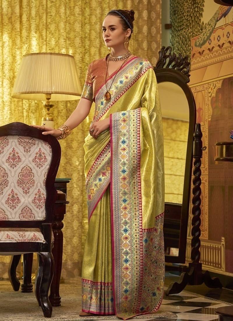 lemon tissue silk blend with zari weaving festival wear saree