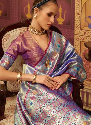 blue tissue silk blend with zari weaving festival wear saree 3