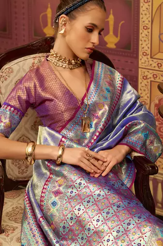 blue tissue silk blend with zari weaving festival wear saree