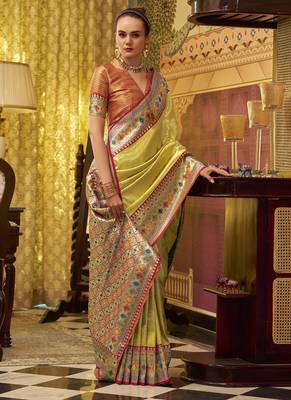 lemon tissue silk blend with zari weaving festival wear saree 2