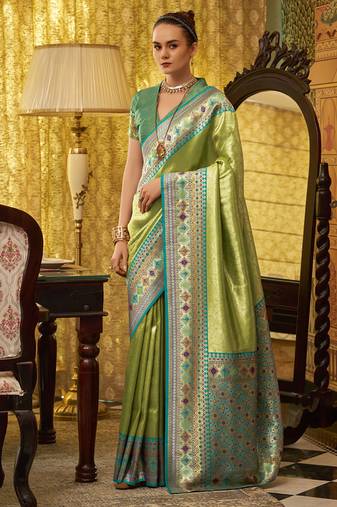 pista tissue silk blend with zari weaving festival wear saree