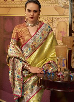 lemon tissue silk blend with zari weaving festival wear saree 3