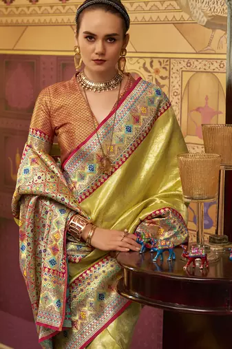 lemon tissue silk blend with zari weaving festival wear saree