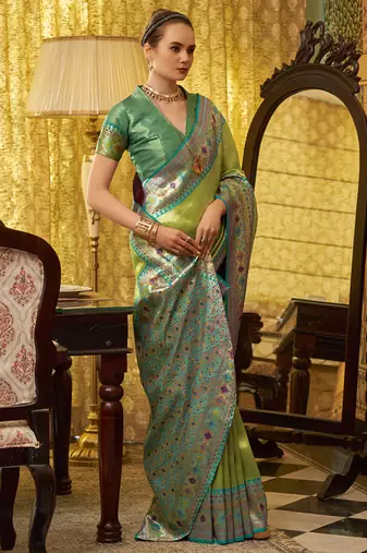 pista tissue silk blend with zari weaving festival wear saree