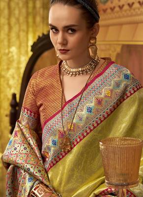 lemon tissue silk blend with zari weaving festival wear saree 4