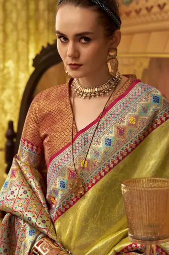 lemon tissue silk blend with zari weaving festival wear saree