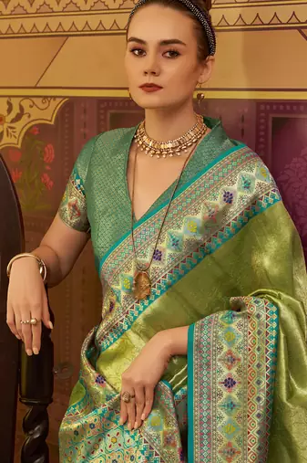 pista tissue silk blend with zari weaving festival wear saree