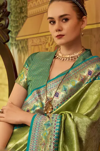 pista tissue silk blend with zari weaving festival wear saree