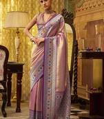 peach tissue silk blend with zari weaving festival wear saree