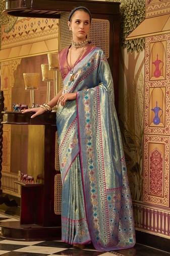 sky blue tissue silk blend with zari weaving festival wear saree
