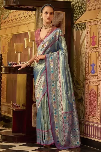 sky blue tissue silk blend with zari weaving festival wear saree