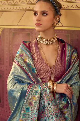 sky blue tissue silk blend with zari weaving festival wear saree