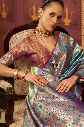 sky blue tissue silk blend with zari weaving festival wear saree