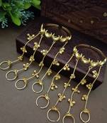 Set of 2 gold-plated chand hathphool with multi-chain ghungroo drops multi finger ring bracelets