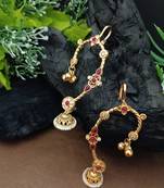 Gold-plated jhumki bugadi earcuff with red stones & pearl detailing