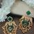 Gold plated pachi kundan studded bird chandbali kashmiri ghungaroo green drop earrings