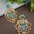 Gold plated pachi kundan studded bird chandbali kashmiri ghungaroo blue drop earrings