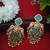 Gold plated pachi kundan studded bird chandbali kashmiri ghungaroo blue drop earrings