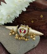 Brass-plated pachi kundan -studded multi finger ghungaroo ring
