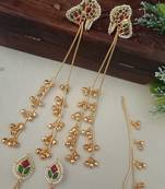 Brass-plated kundan peacock kashmiri multi drop ghungaroo earrings with earchains