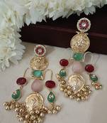 Gold plated pachi kundan studded ghungaroo kashmiri multi drop earrings