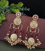 Gold plated pachi kundan studded ghungaroo kashmiri red drop earrings
