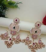 Gold plated pachi kundan studded ghungaroo kashmiri pink drop earrings