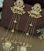 Gold-plated kashmiri long jhumka earrings with pearl & ghungroo chains