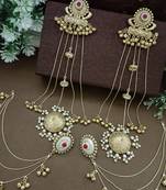 Gold-plated kashmiri long jhumka earrings with matching ear chains