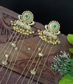 Gold-plated kashmiri long jhumka earrings with pearl & ghungroo chains