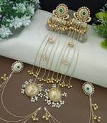 Gold-plated kashmiri long jhumka earrings with matching ear chains