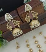 Gold-plated kashmiri long jhumka earrings with pearl & ghungroo chains