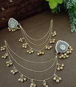 Gold-plated kashmiri ear chains with multi-layer ghungroo drops