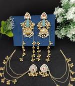 Gold-plated kashmiri long jhumka earrings with matching ear chains