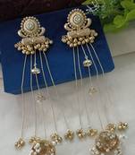 Gold-plated kashmiri long jhumka earrings with pearl & ghungroo chains