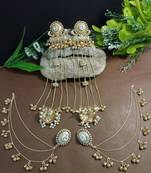 Gold-plated kashmiri long jhumka earrings with matching ear chains