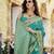 turquoise  satin silk blend with beautiful zari weaving border & designer pallu