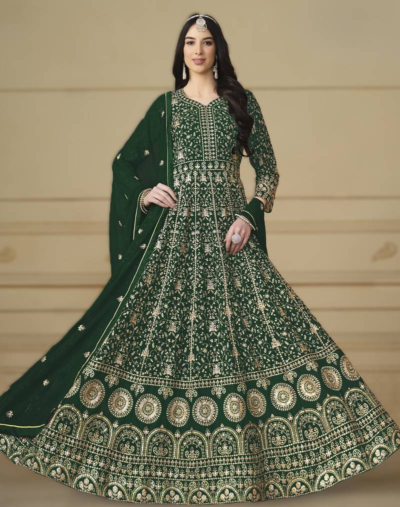 dark green ready to wear faux georgette kurti set with santool inner & dupatta 