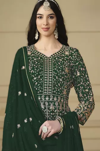 dark green ready to wear faux georgette kurti set with santool inner & dupatta 