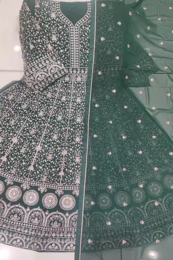 dark green ready to wear faux georgette kurti set with santool inner & dupatta 