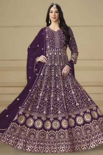 Dark purple ready to wear faux georgette kurti set with santool inner & dupatta 