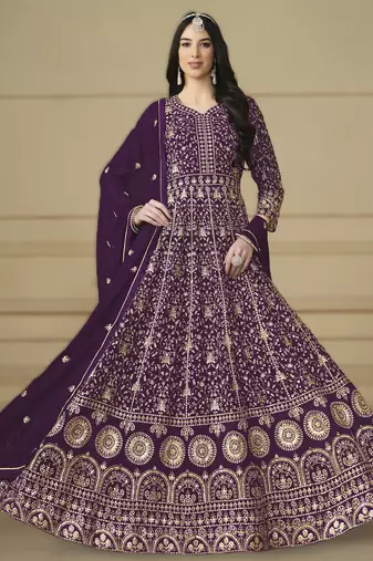 Dark purple ready to wear faux georgette kurti set with santool inner & dupatta 