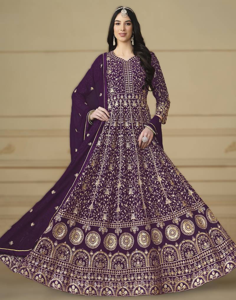 Dark purple ready to wear faux georgette kurti set with santool inner & dupatta 