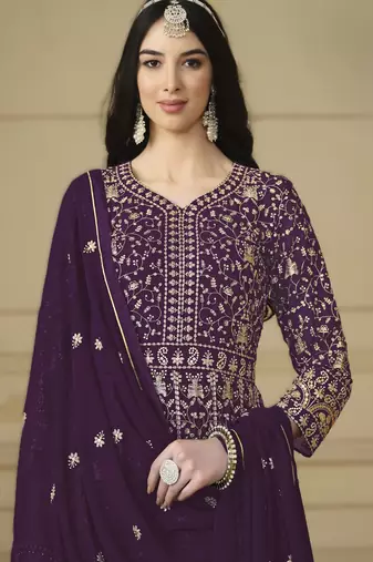 dark purple ready to wear faux georgette kurti set with santool inner & dupatta 