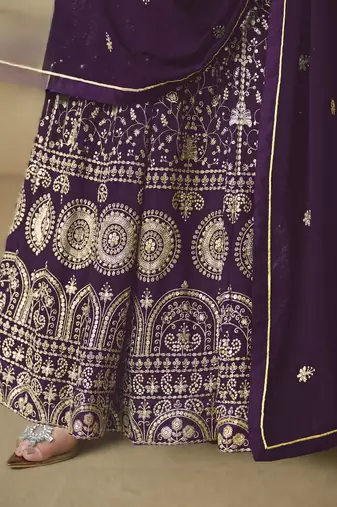 dark purple ready to wear faux georgette kurti set with santool inner & dupatta 