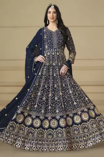 dark navy blue ready to wear faux georgette kurti set with santool inner & dupatta 