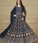 dark navy blue ready to wear faux georgette kurti set with santool inner & dupatta 