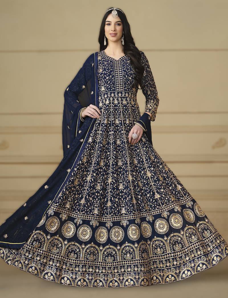 dark navy blue ready to wear faux georgette kurti set with santool inner & dupatta 