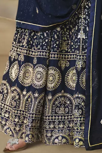 dark navy blue ready to wear faux georgette kurti set with santool inner & dupatta 