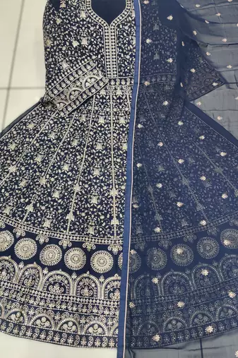 dark navy blue ready to wear faux georgette kurti set with santool inner & dupatta 
